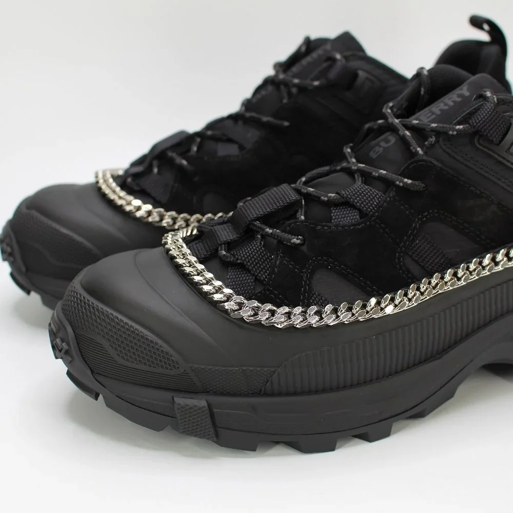 Burberry Arthur Chain Detail Sneakers Low Top Chunky Black Silver 41 Shoes New - Picture 3 of 8